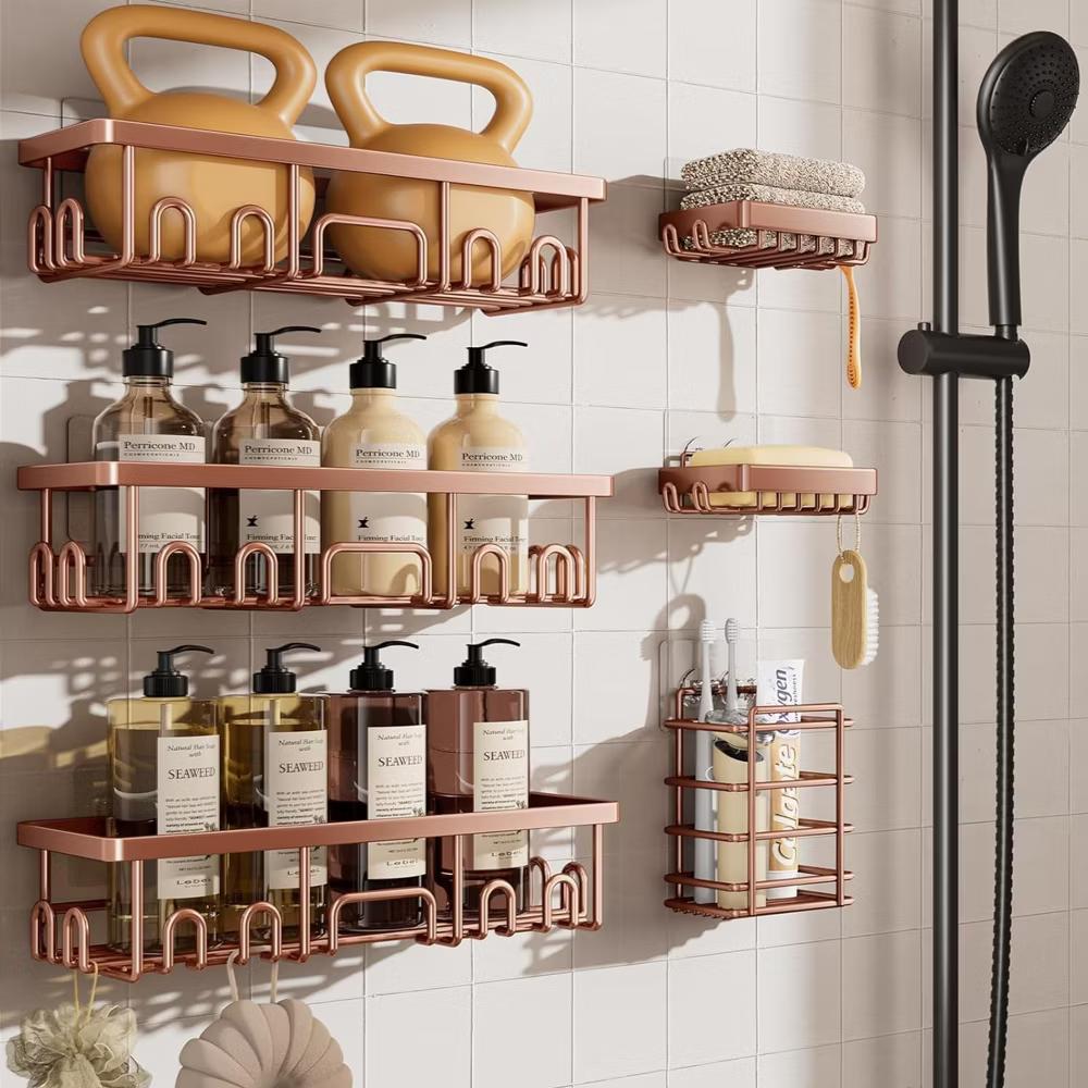 Veken Shower Caddy 6 Pack, No Drill Rustproof Waterproof Adhesive Shelf Organizer, Large Capacity Wall Mount Bathroom Rack for Kitchen Home - Image 14