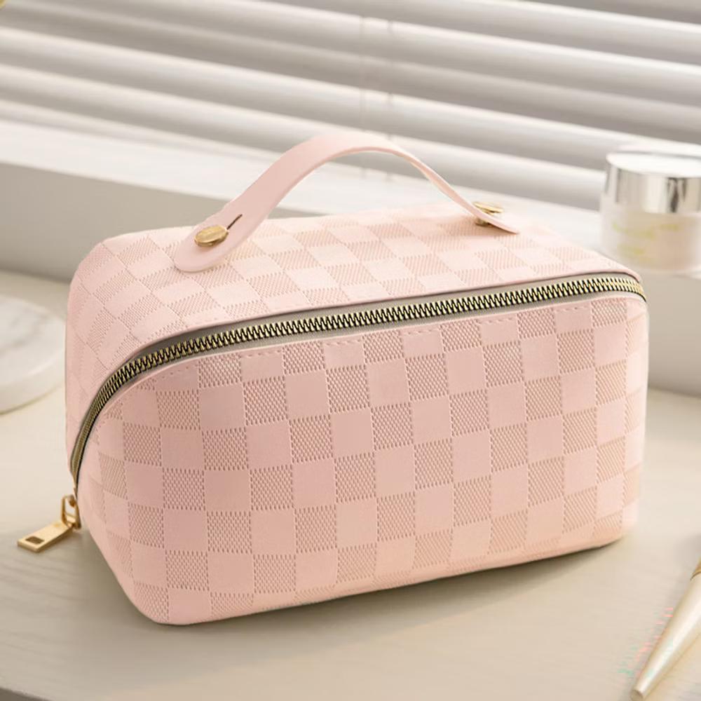 Checkered Makeup Bag, Large Capacity Cosmetic Bag with Handle, Portable Waterproof Travel Toiletry Organizer for Women - Image 21