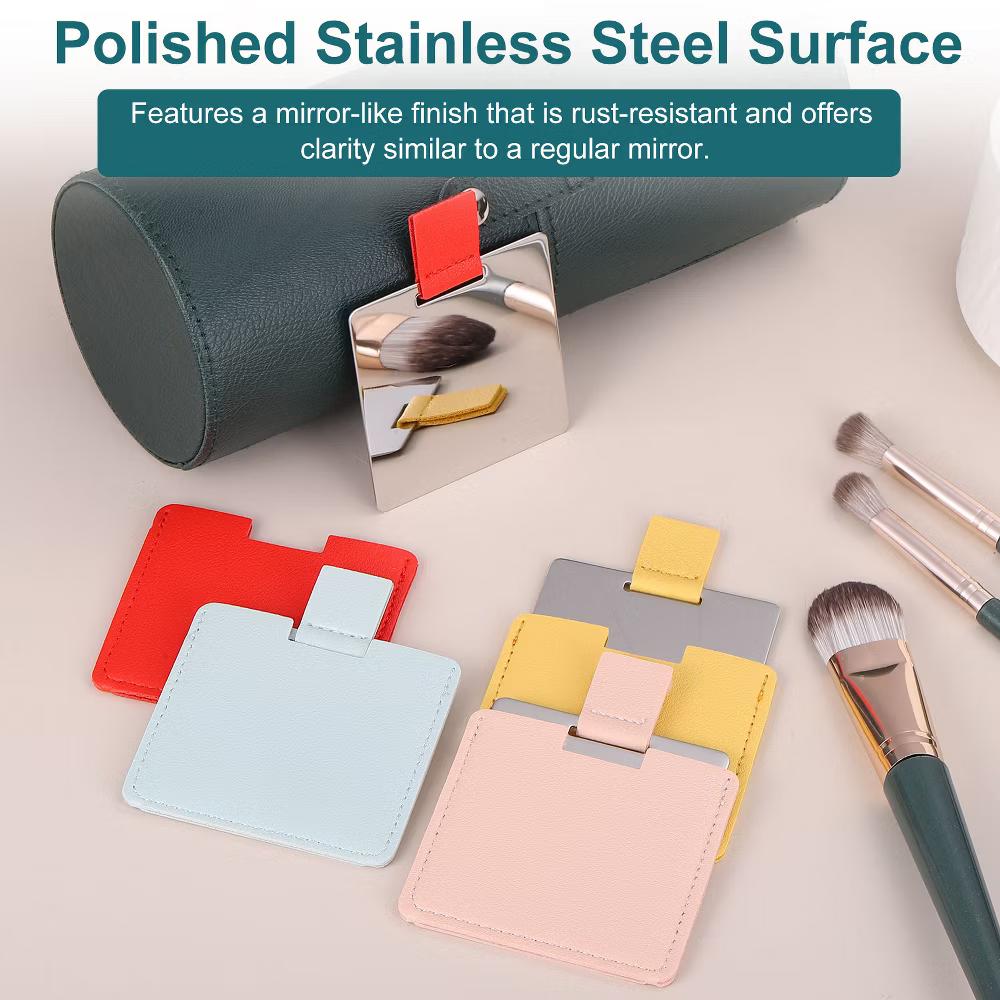Stainless Steel Women Travel Makeup Mini Folding Mirror 2 Pcs - Image 3