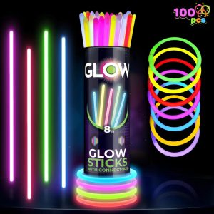 100Pcs Glow Sticks Bulk 8" Glowsticks, Glow Stick Bracelets Necklaces, Glow in the Dark Party Favors, Easter Christmas, Halloween Party Supplies