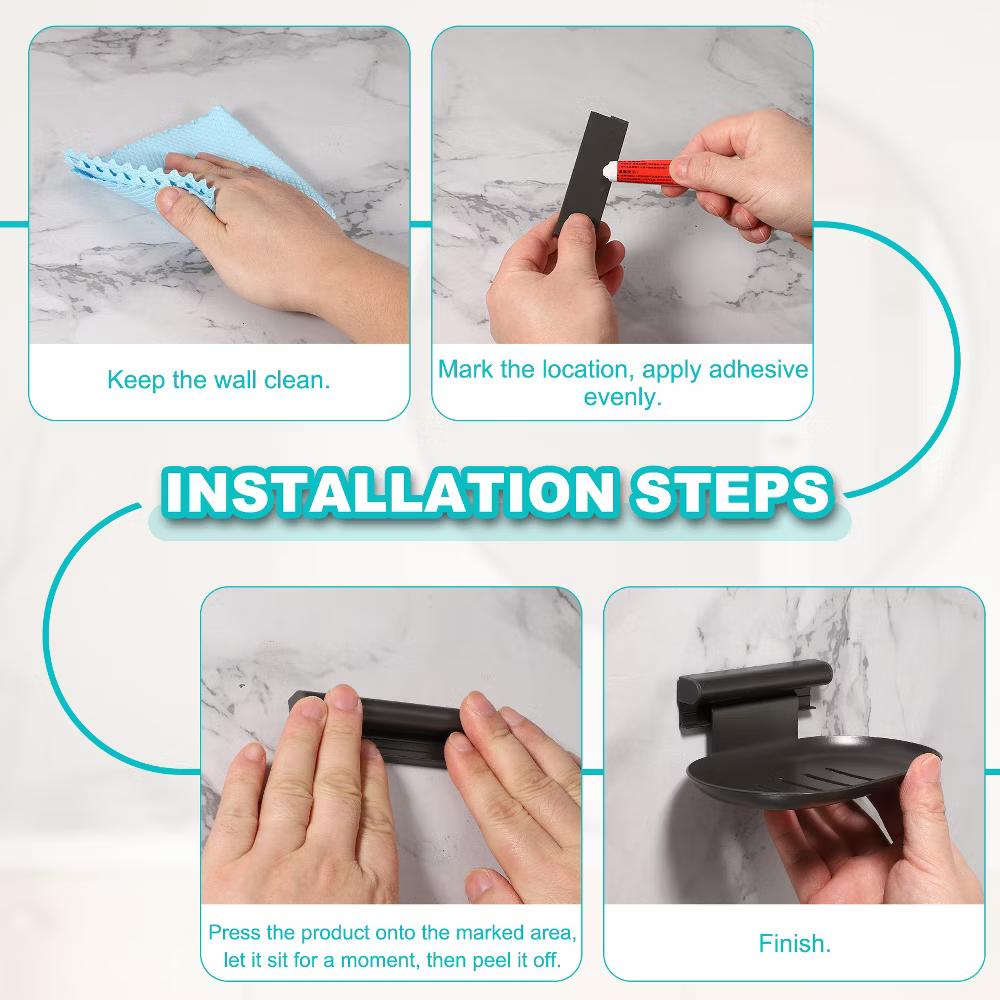 Adhesive Soap Dish Holder, No Drilling Double Wall Mounted Shower Soap Dish - Image 3