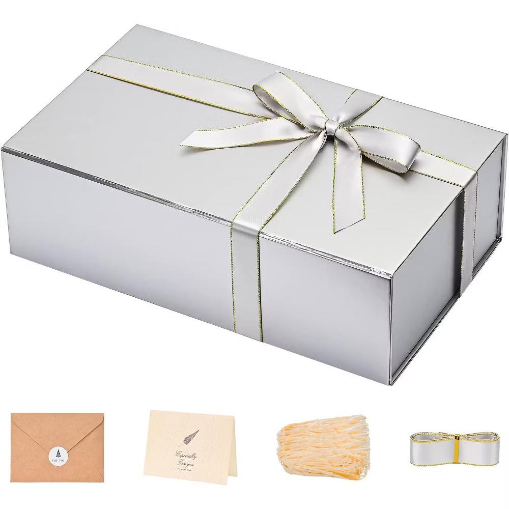 Green Gift Box 1 Pack 14 8.5 4.5 in Christmas Box with Lid Shredded Filler Ribbon Card for Wedding Birthday Anniversary - Image 7