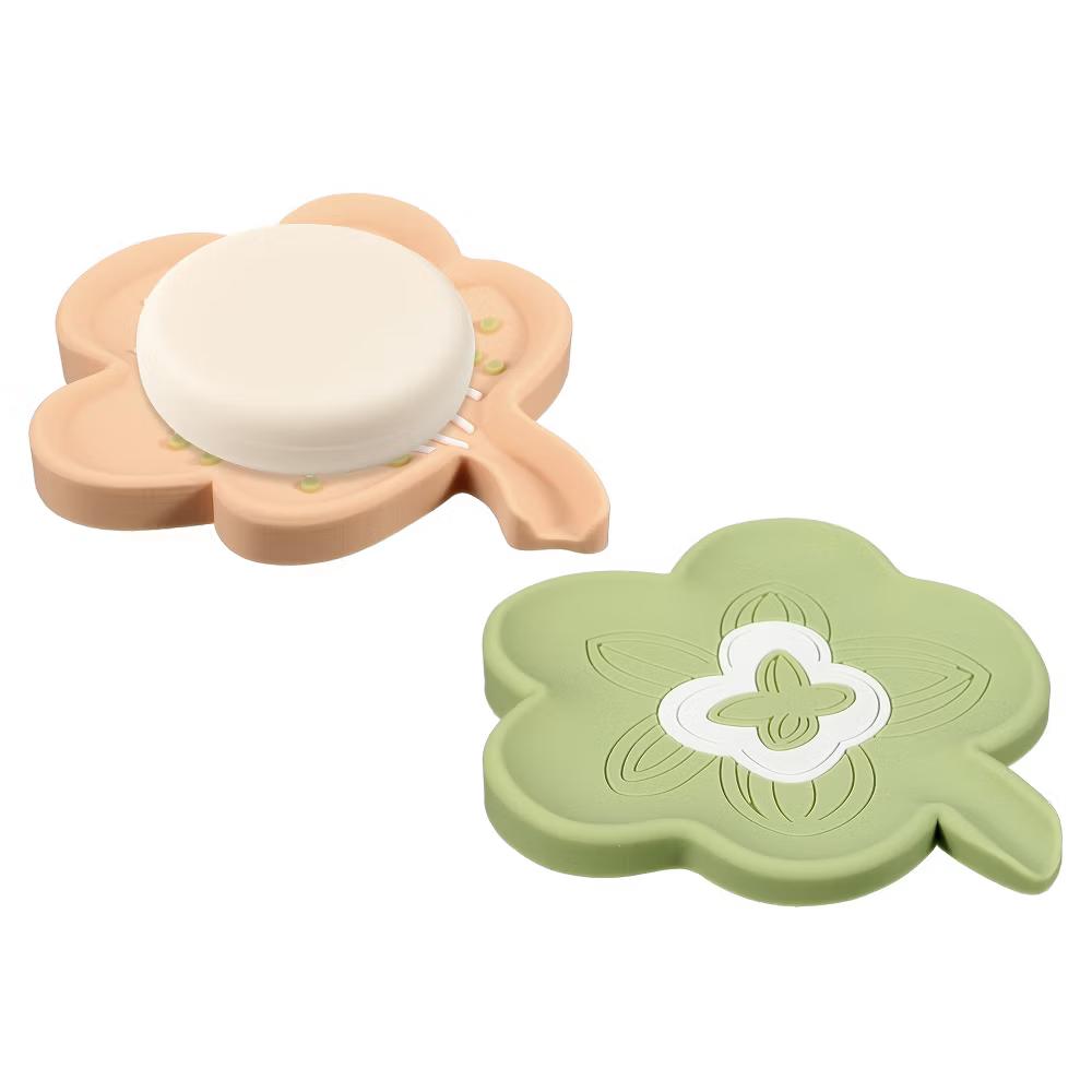 Silicone Soap Dish with Drain Spout, Portable Self Draining Flower Shape Soap Saver Holder - Image 27