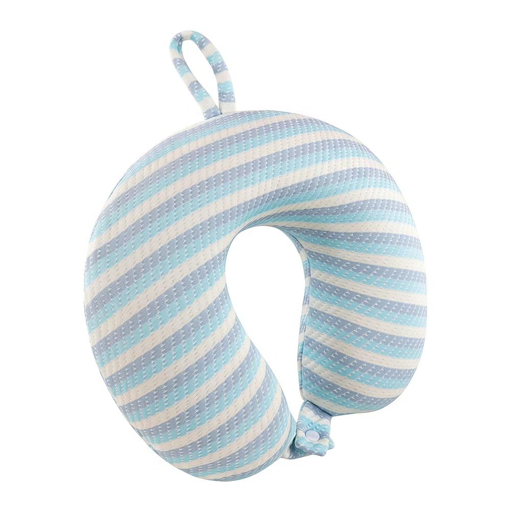 U‑Shape Memory Foam Travel Neck Pillow Striped Cover for Airplane Office 1Pc