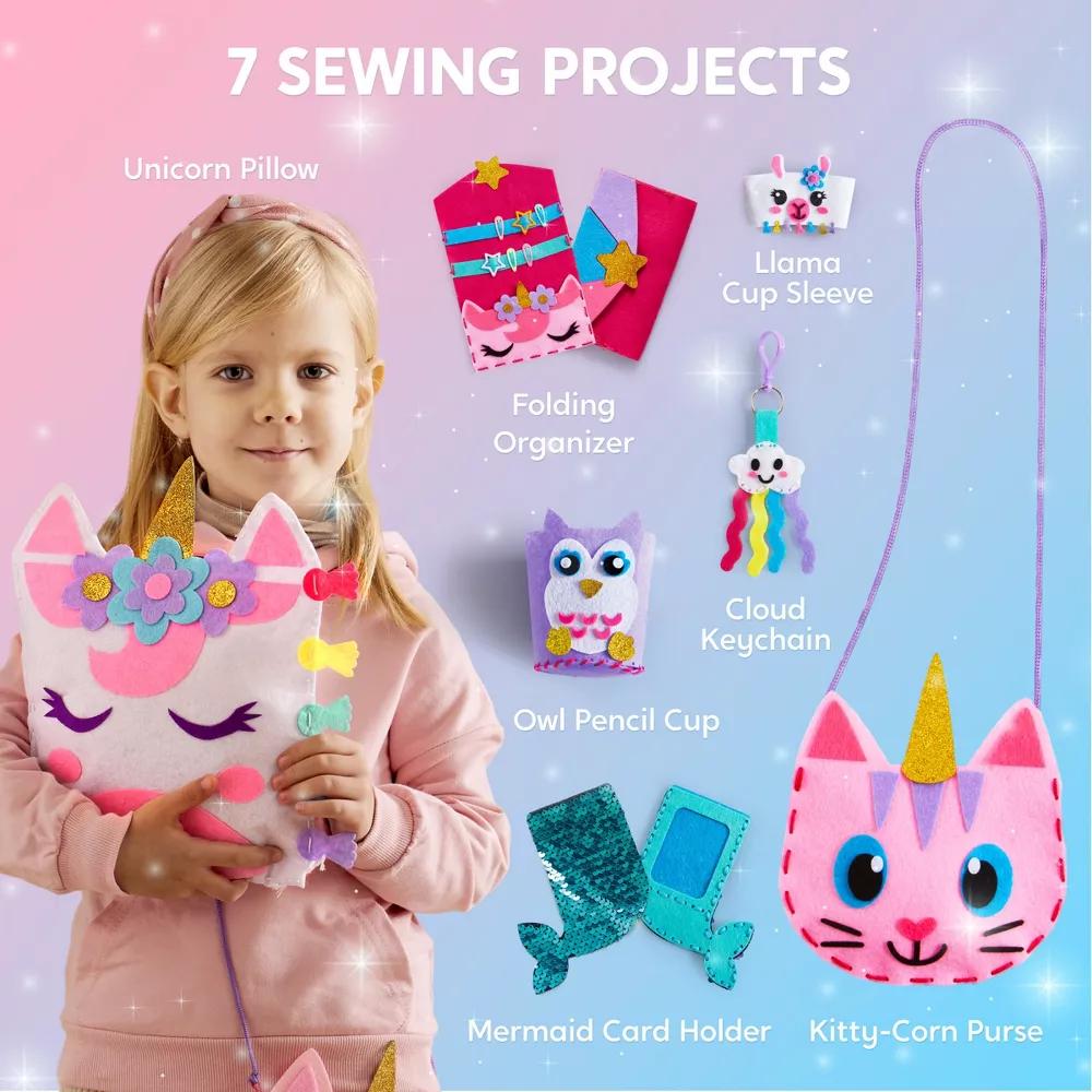 7 Sewing Projects Sewing Kit for Kids - Unicorn & Mermaid Themed DIY Felt Kit, Arts and Crafts, Christmas Birthday Gift for Girls age 6 - Image 4