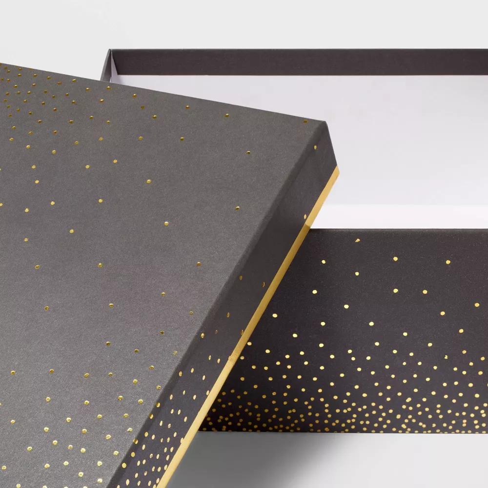 Square Foil Dotted Box Black - Polka Dot Gift Box for Graduation & Christmas, 10"x10"x4" - Image 2