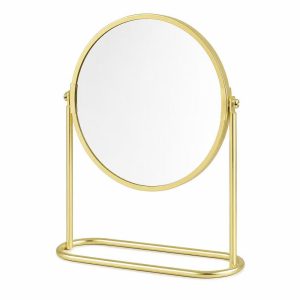 Trio Essentials Double-Sided Vanity Mirror, 1X & 5X Magnification, 360° Swivel Tabletop Makeup Mirror, Freestanding Bathroom Cosmetic Mirror, Gold