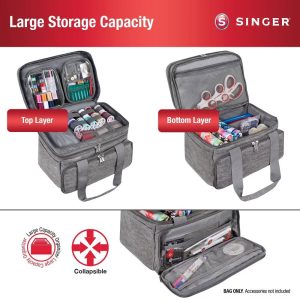 Singer Soft Collapsible Basket Gray: Sewing Kit Storage Case, Polyester, 12.25" Width, 9" Height, 8" Depth