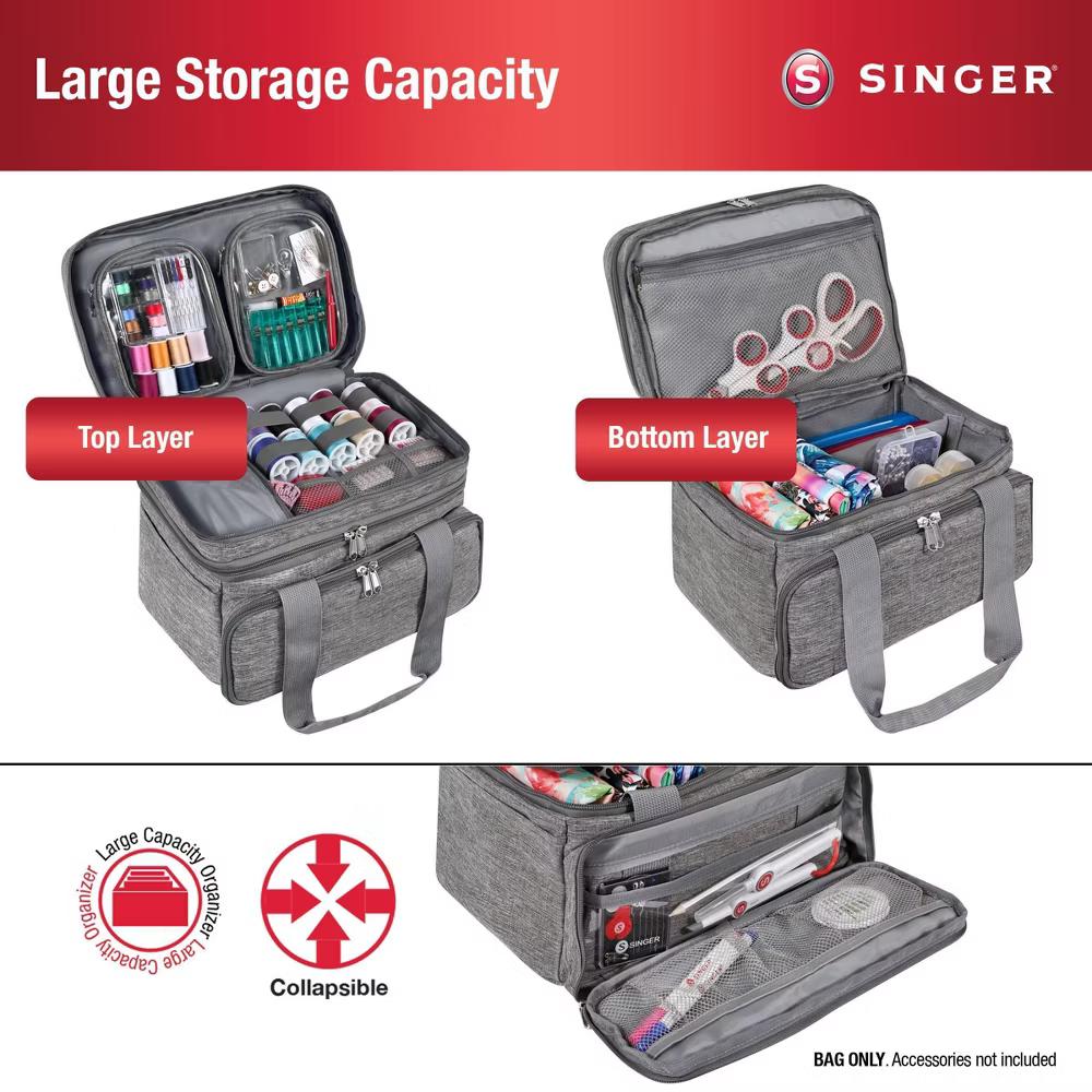 Singer Soft Collapsible Basket Gray: Sewing Kit Storage Case, Polyester, 12.25" Width, 9" Height, 8" Depth