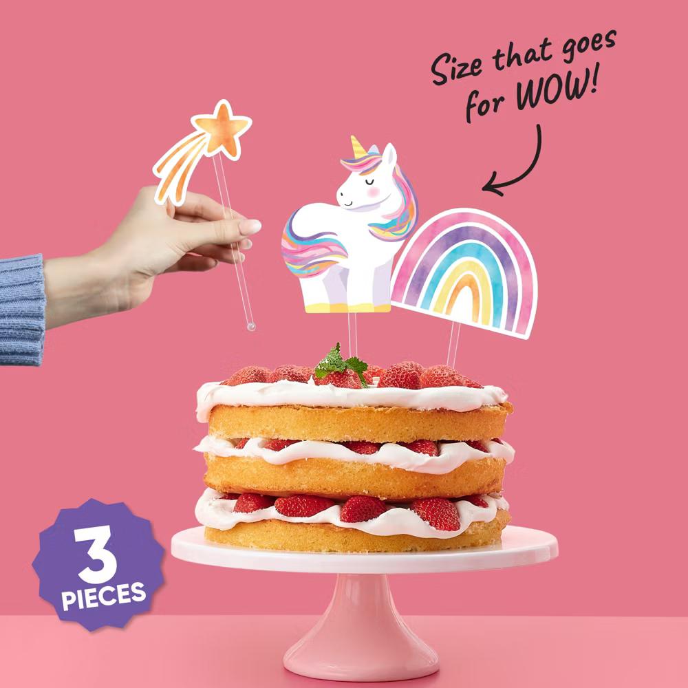 Unicorn Cake Topper Set, Magical Rainbow Unicorn Party Dessert Decorations for Girls Birthday Party – 3 Count - Image 5