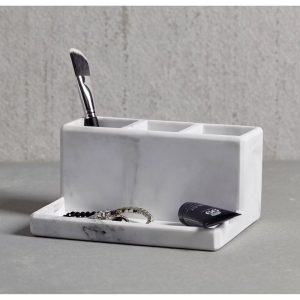 Michaelangelo Three Compartment Organizer Marble - Resin Bath Jar, Hand Wash Care