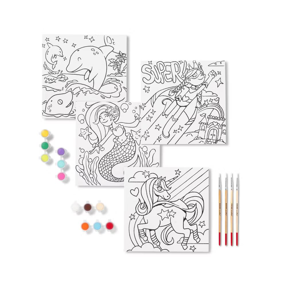 8'' 8'' 4pk Paint-Your-Own Canvas Panel Pack Mermaid/Dolphin/Unicorn/Superhero - DIY Art Kit for Kids - Image 3