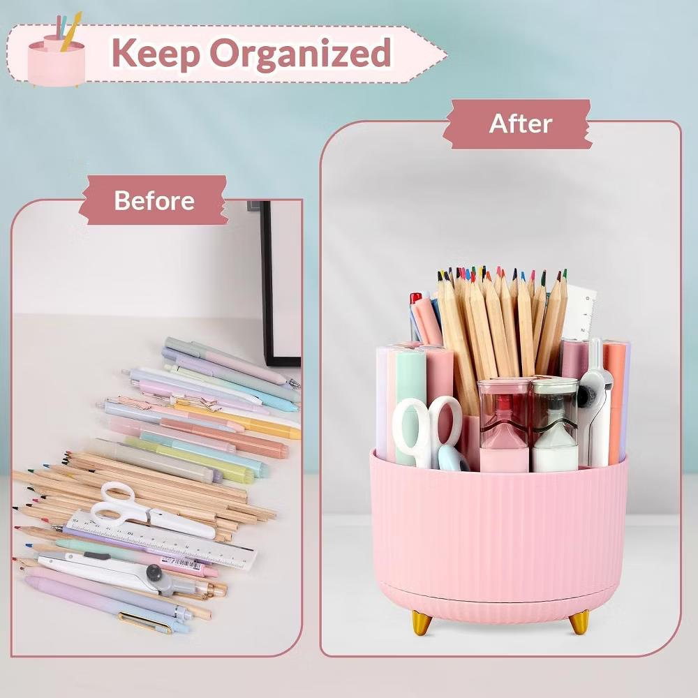 Maison 360 Rotating Plastic Desk Pen And Makeup Organizer With 5 Slots - Image 13