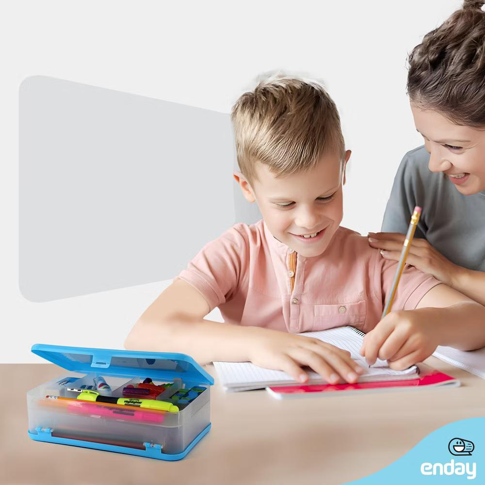 Large Capacity Double Deck Pencil Box - Plastic With 12 Compartments, Snap-Tight Lid, Hard Case Storage Organizer - Image 2