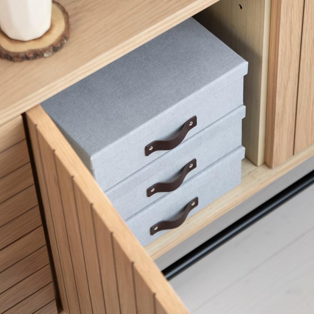 Bigso Oskar Document Letter Box with Lid and Leather Handle – Canvas Fiberboard File Organizer, 3.3" 10.2" 13.8" - Image 4