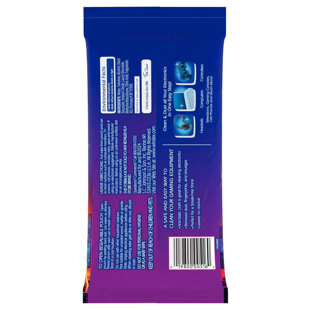 Windex Gaming Electronic All-Purpose Cleaning Wipes - 25ct: Resealable Bag, Streak-Free Surface, Removes Dust, Multi-Surface - Image 4