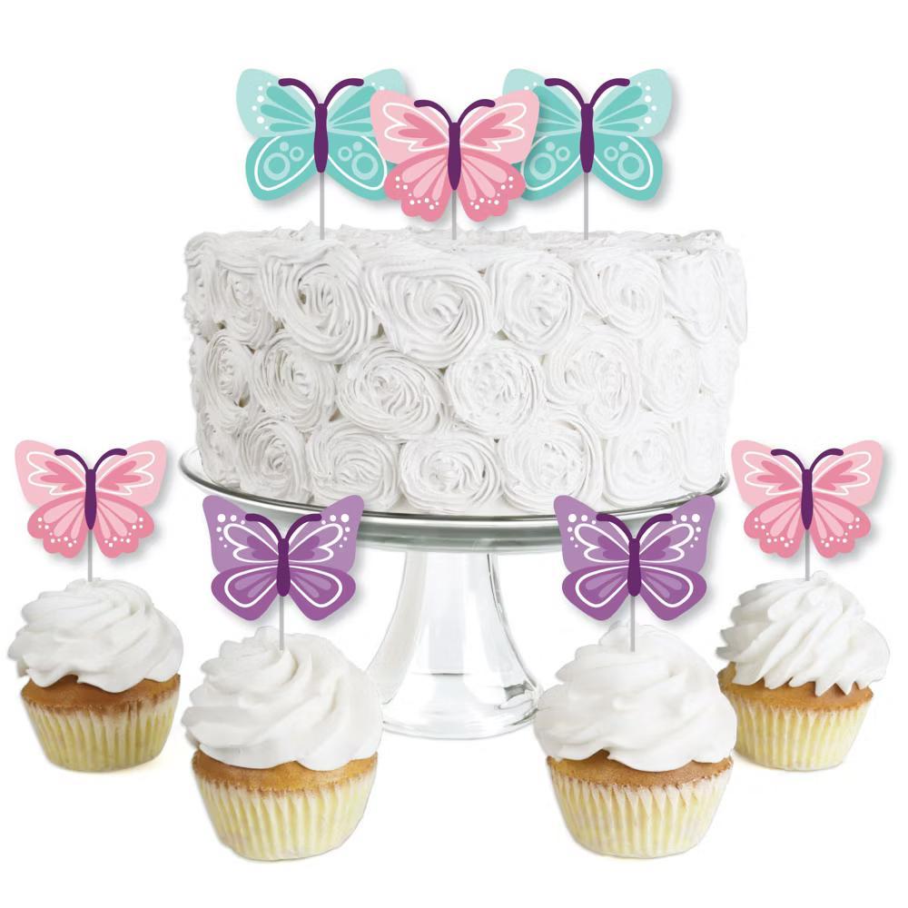 Beautiful Butterfly - Dessert Cupcake Toppers - Floral Baby Shower or Birthday Party Clear Treat Picks - Set of 24 - Image 5