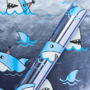 20 Sq Ft Sharks with Hats Kids'' Wrapping Paper