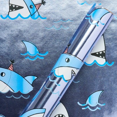 20 Sq Ft Sharks with Hats Kids'' Wrapping Paper