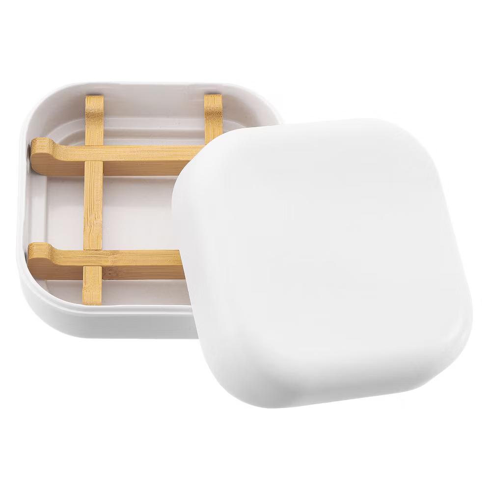 Bamboo Fiber Wooden Square Detachable Self Draining Soap Dishes - Image 8