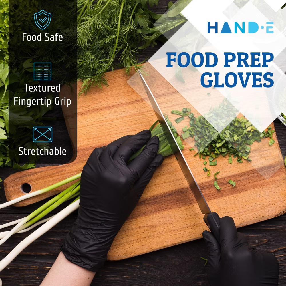 Hand-E Black Nitrile Gloves, Perfect for Cleaning & Cooking - 50 Pack - Image 2