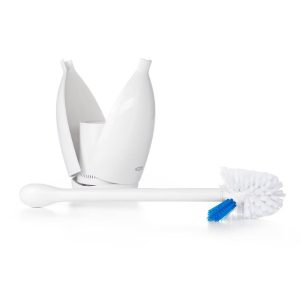 Toilet Brush with Rim Cleaner and Canister: Durable Plastic, Bathroom Cleaning Accessory