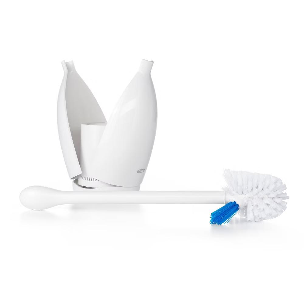 Toilet Brush with Rim Cleaner and Canister: Durable Plastic, Bathroom Cleaning Accessory