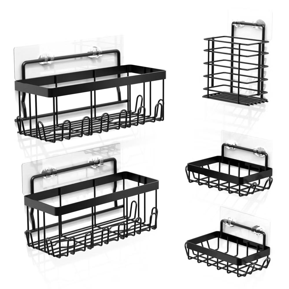 5-Pack Shower Caddy Set – Rustproof Stainless Wall Storage with Adhesive Mount for Bath or Sink - Image 3