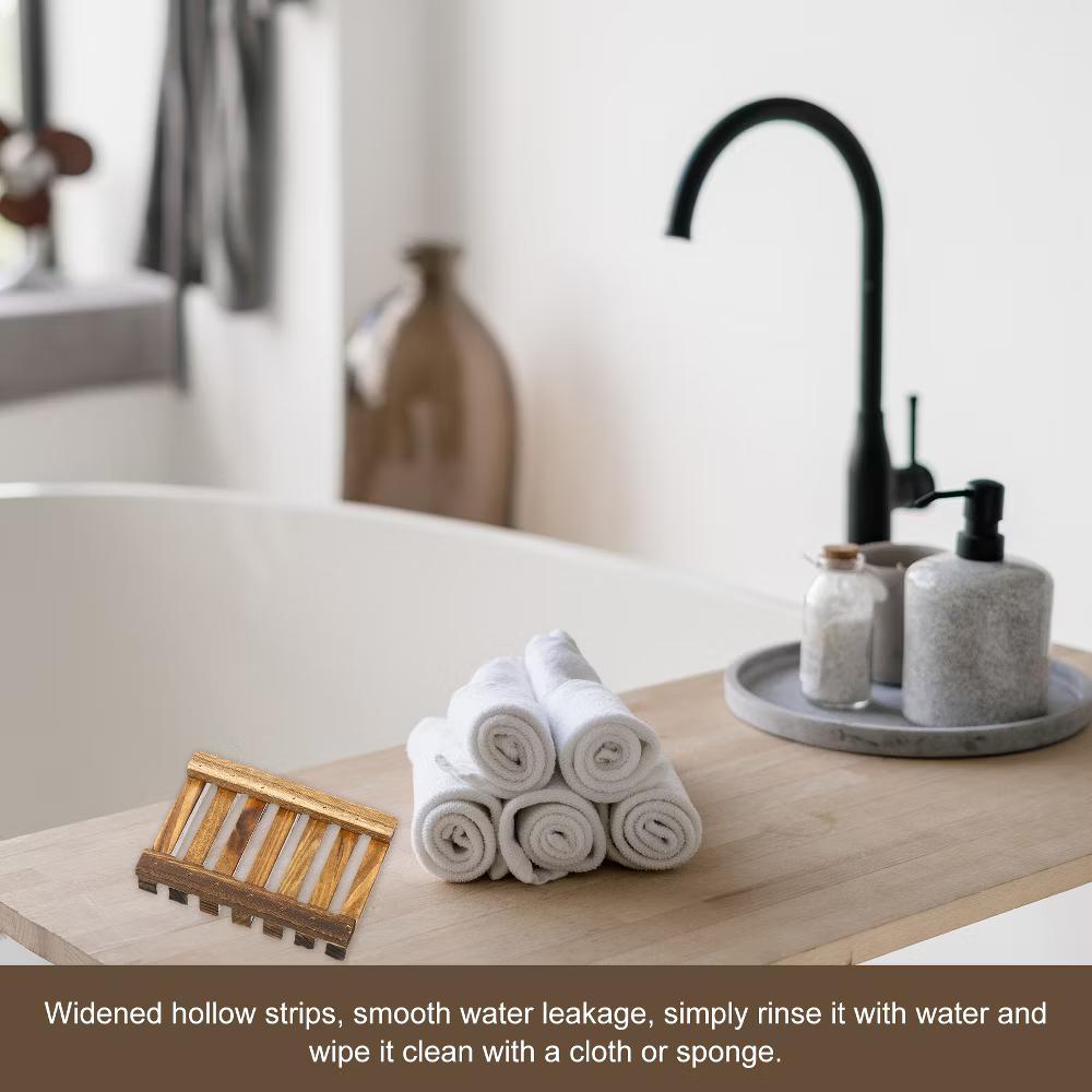 Wooden Natural Self Draining Bathroom Kitchen Sink Soap Dish - Image 4