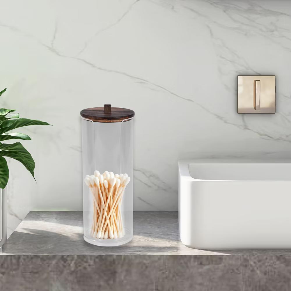 U-Shaped Cup Cylindrical Cover Acrylic Cotton Swab Holders Bathroom Transparent Dark Brown 1Pc - Image 5