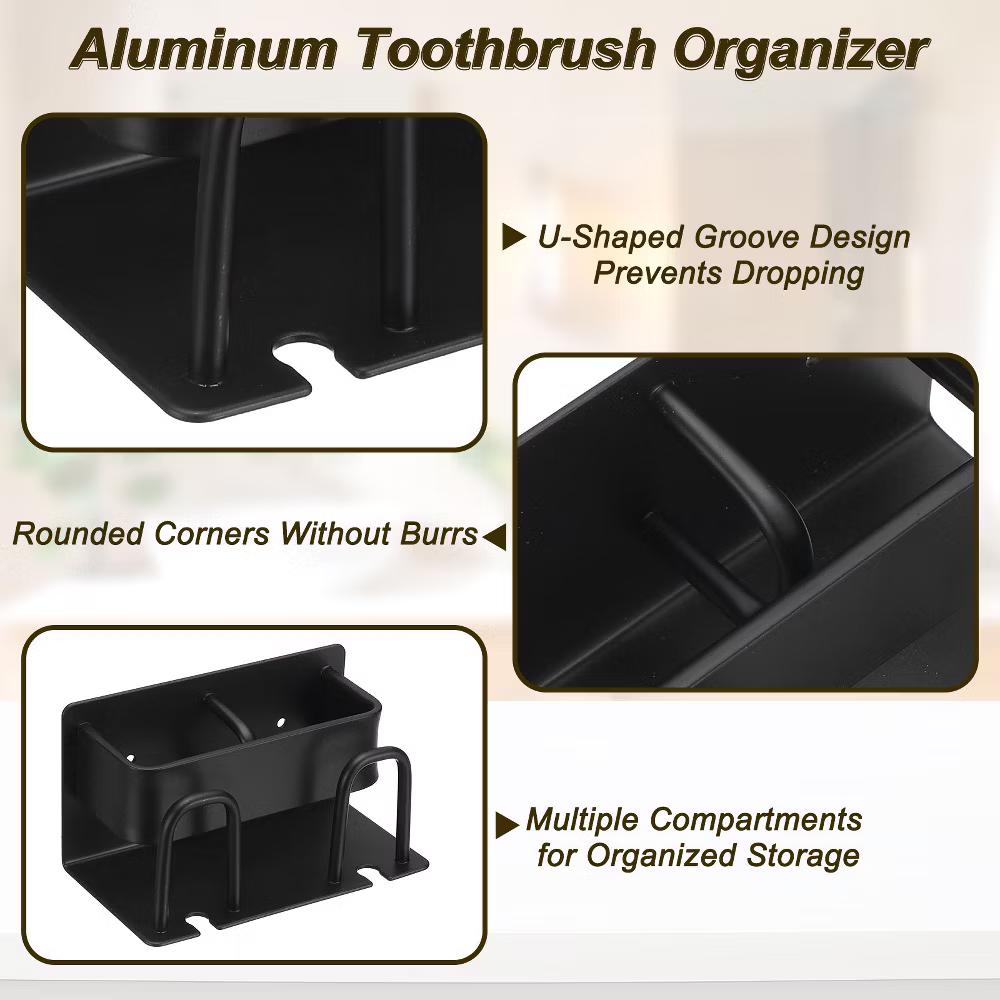 Durable Material No-Drill Installation Practical Design Versatile Use Toothbrush Holder - Image 4