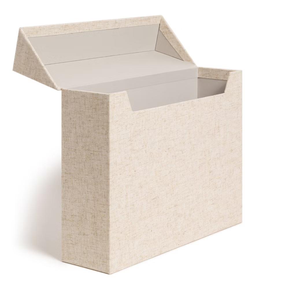 Flip Top File Box Linen Wrapped Beige - Image 3
