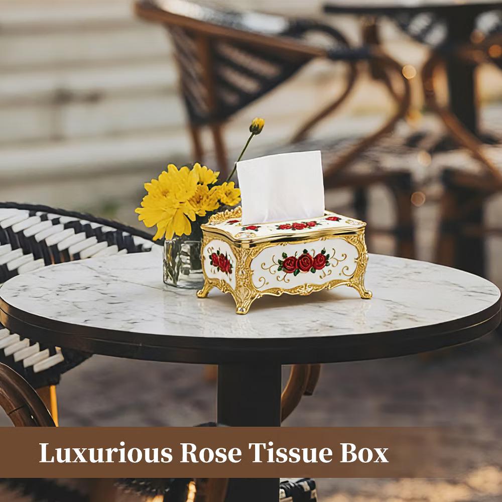 Luxurious Rose Tissue Box Rectangular Plastic Napkin Box Vintage Tissue Paper Holders