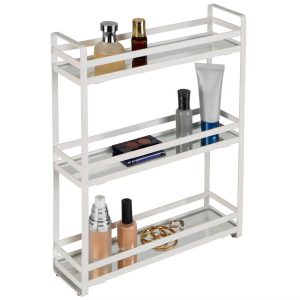 3 Tier Flat Wire Slim Vanity Tower White