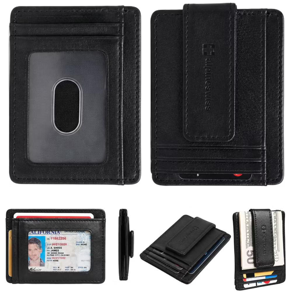 Alpine Swiss Harper Mens RFID Slim Money Clip Front Pocket Wallet Minimalist Leather ID Card Holder - Image 3