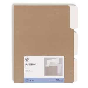 12ct File Folders Subtle Textures: Office Supplies, Non-Pronged, Paper, 30 Sheet Capacity, Multicolored