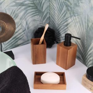 Wood Acacia Bath Tumbler Cup Toothbrush Holder