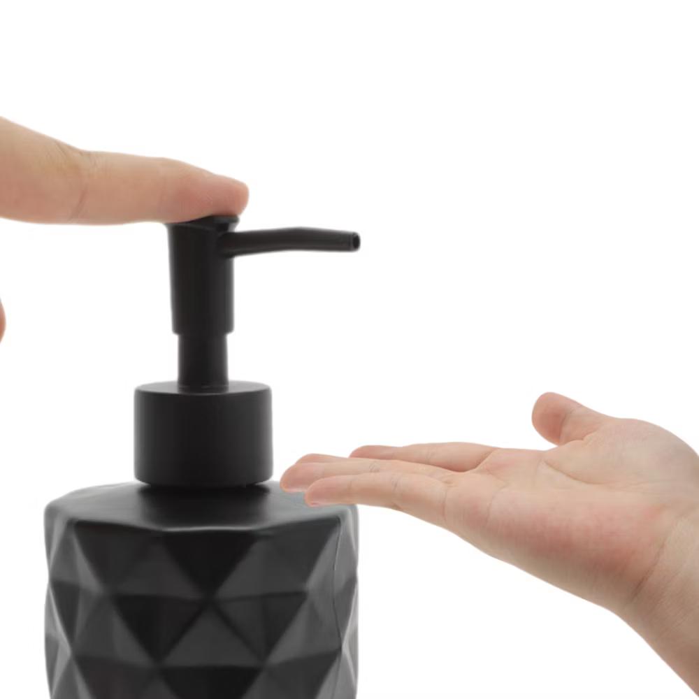 Round Bottom Diamond Pattern Soap Dispenser 13.53oz Black 1 Pc - Image 5