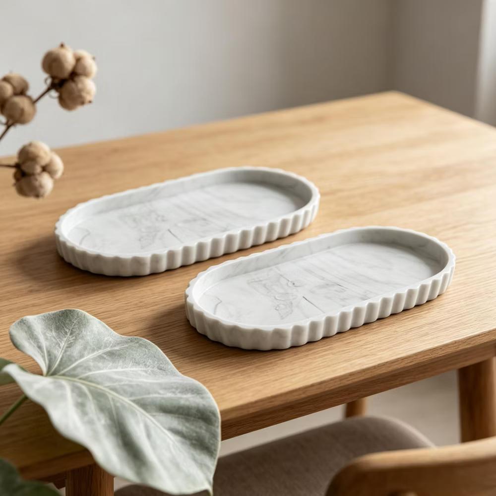 2Pc Round Silicone Vanity Tray Set Decorative Catchall Organizer for Bathroom Countertop Perfume White - Image 83