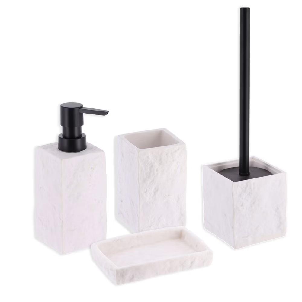 French Home Goods Modern Square Resin Stone Effect Bathroom Tumbler – Versatile Toothbrush Holder, Makeup Brush Cup and Countertop Organizer - Image 24