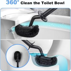 Toilet Bowl Brush Holder Set: Curved Design with Holder for Deep Cleaning Under Rim - Compact Hidden Scrubber for Small Space