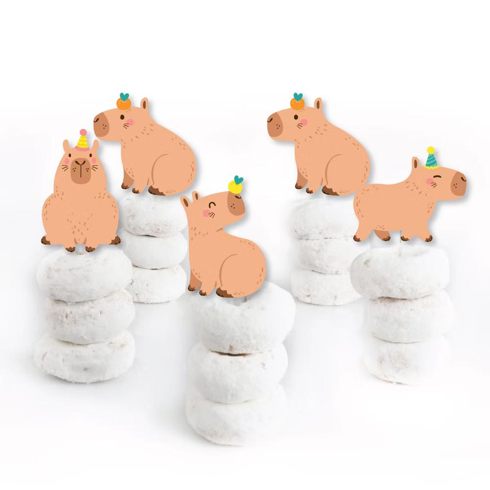 Capy Birthday - Dessert Cupcake Toppers - Capybara Party Clear Treat Picks - Set of 24 - Image 2