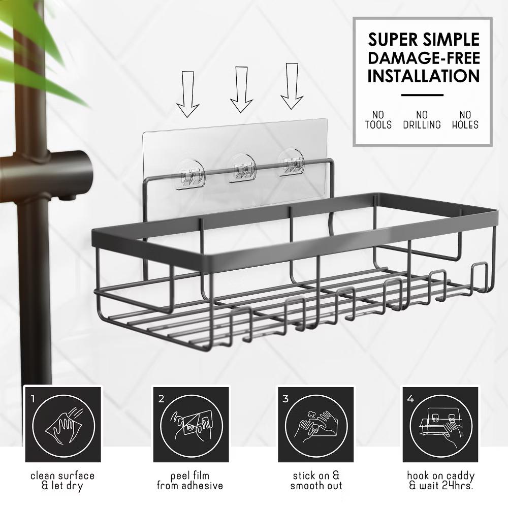 Hearth & Harbor Shower Caddy Adhesive Shower Organizer, Large Capacity Stainless Steel Shower Caddies - Image 16