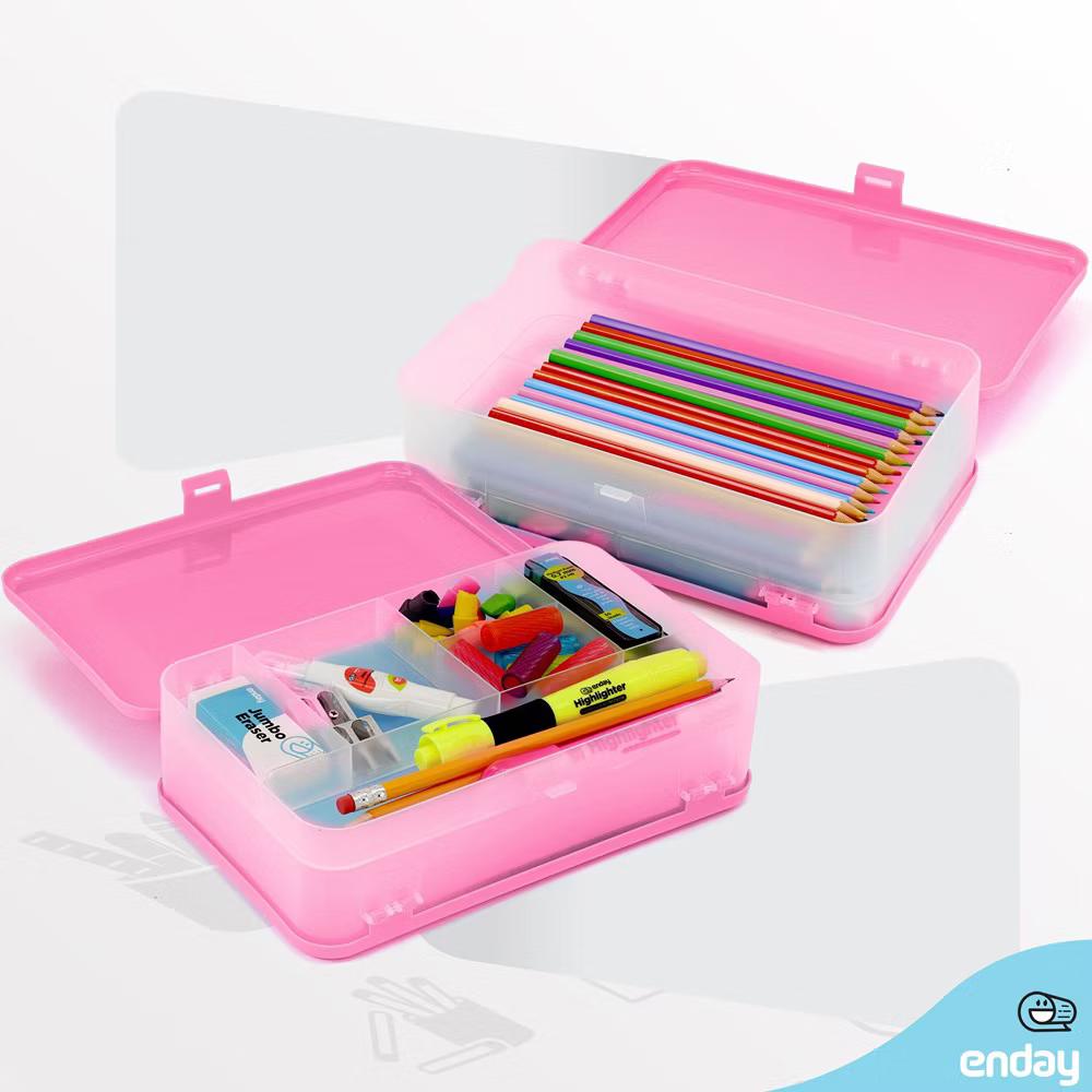 Large Capacity Double Deck Pencil Box - Plastic With 12 Compartments, Snap-Tight Lid, Hard Case Storage Organizer - Image 8