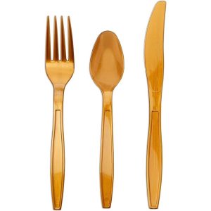 Juvale Gold Confetti Party Tableware Set, 144 Pieces, Serves 24, Plates, Cups, Napkins & Cutlery for Birthdays, Bridal Showers & Parties