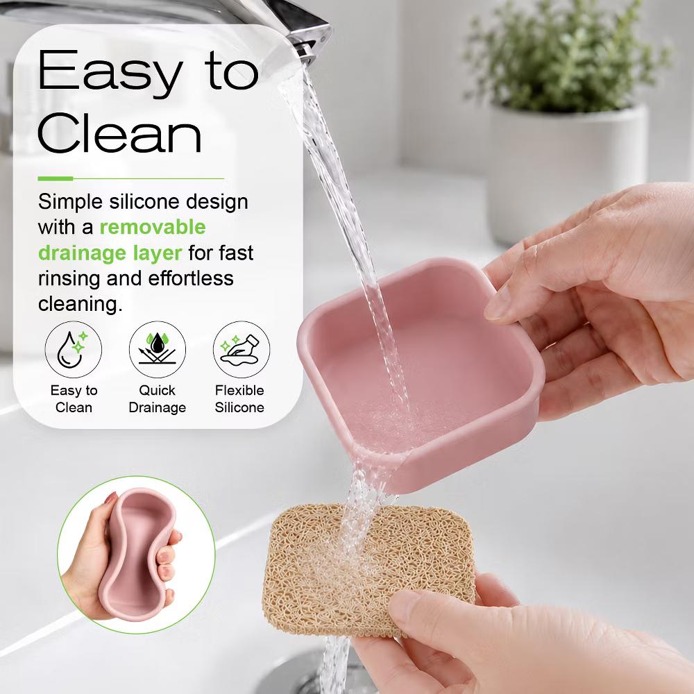 Garnen Bar Soap Holder Travel Case, Soap Dish with Lid, Silicone Travel Soap Case 3.8"x3.4" Self Draining Soap Bar Holder for Bathroom Shower, Pink - Image 2