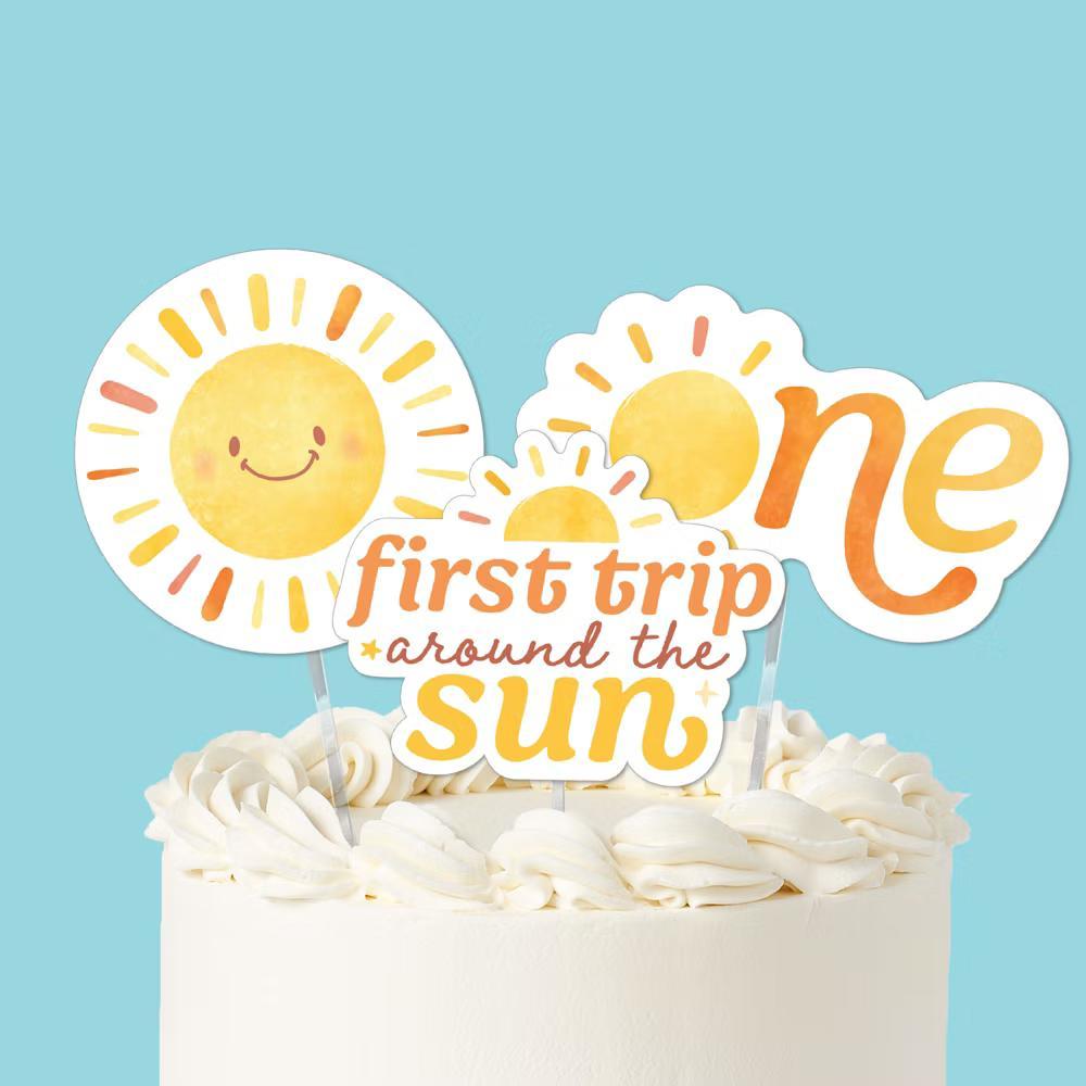 First Trip Around the Sun Birthday Cake Topper Set, Retro Sunshine Smash Cake Dessert Decorations, 1st Birthday Supplies – 3 Ct - Image 5