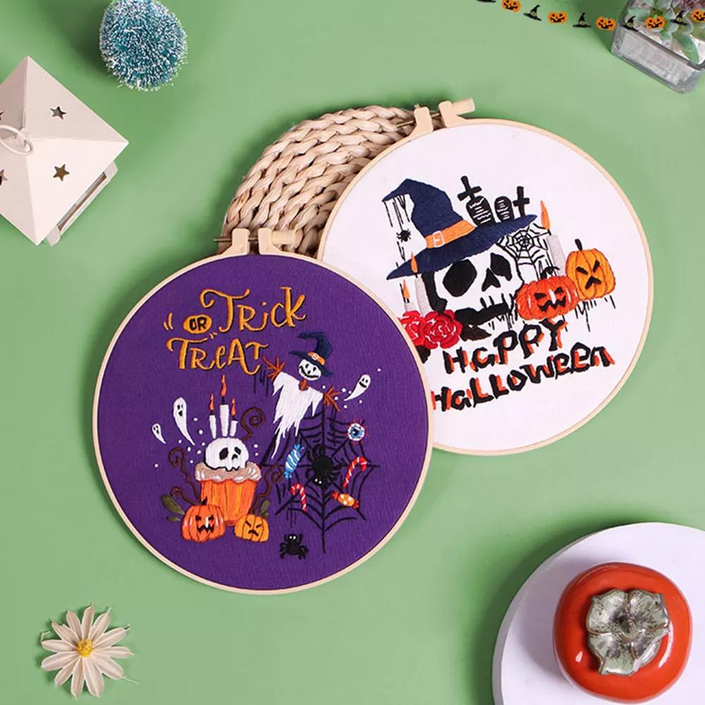 Embroidery Starter Kit for Beginners, Halloween Stamped Cross Stitch Kits, Stitch Learning DIY Kit with Embroidery Patterns for Beginners, Halloween - Image 3