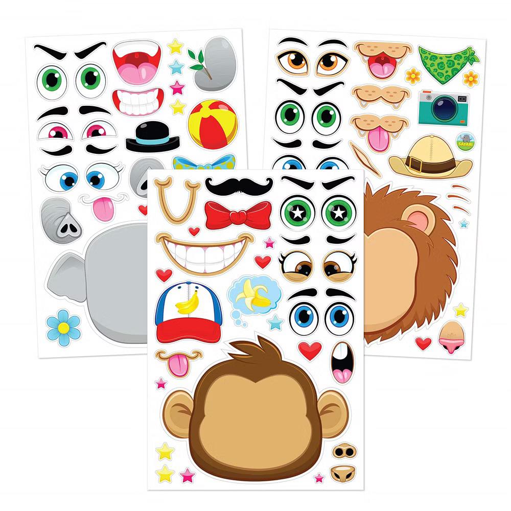 SYNCFUN 36 Pcs 10" Animal Mix and Match Make-a-Face Sticker Sheets Kids DIY Kits, Animals Kids Party Favor Supplies Craft - Image 7