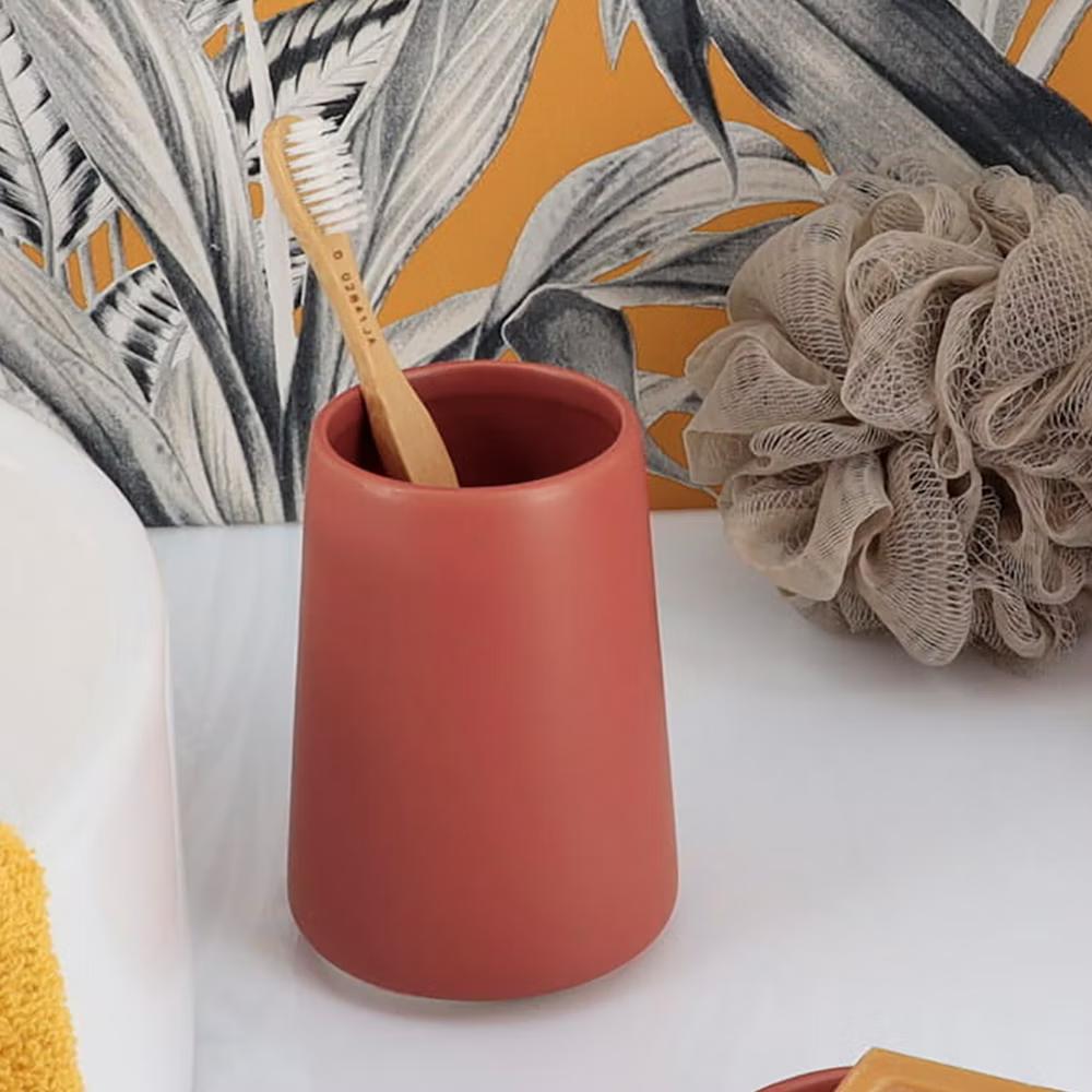 French Home Goods Elegant Stoneware Bathroom Tumbler & Toothbrush Holder - Flared Shape, 14 oz - Image 13